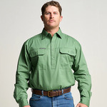 KILCOY | Mens Half Button Long Sleeve Work Shirt - Gum Leaf Green